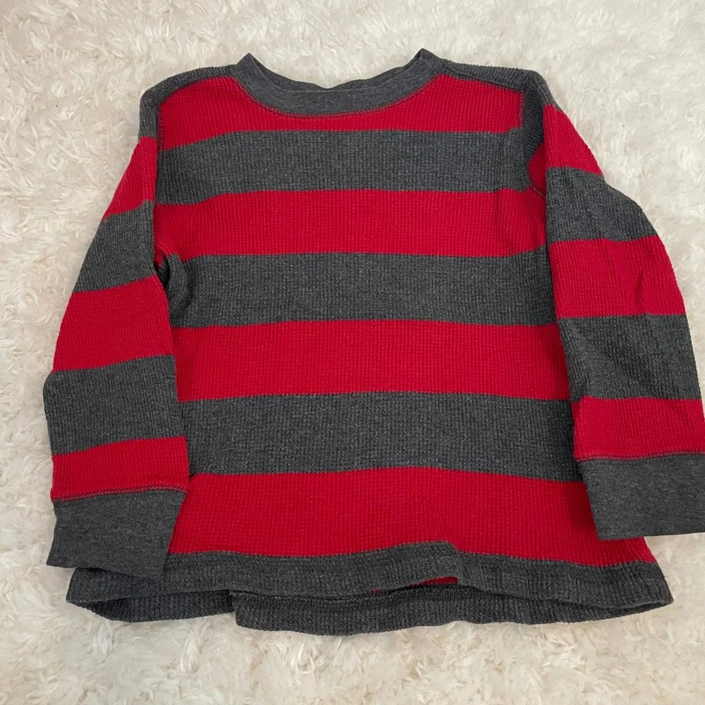 Arizona Jean Co Boys Red Grey Striped Waffle‎ Knit Thermal Shirt Size M 5
